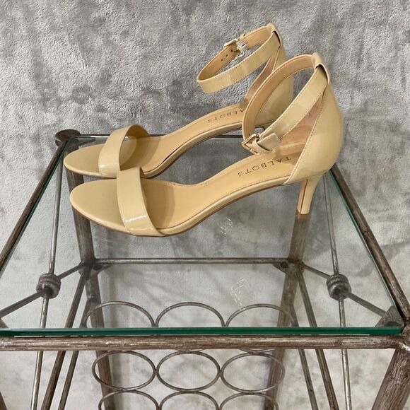 Talbots Patent Leather dressy Open Toe heels Women’s 8.5 Tan nude - Picture 1 of 9